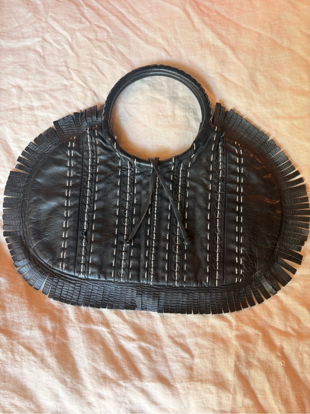 Jamin Puech Black Leather Fringe Boho Handbag Shoulder Bag Excellent Condition